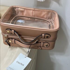 Calpak Pink/Tan Clear-Top Cosmetic Train Case